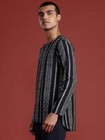 Men   s Black Grey Ethnic Woven Short Kurta Tunic Indian Cotton Shirt Festive Wear