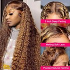 250  Density 5x5 Deep Wave Honey Blonde 4 27 Transparent Lace Human Hair