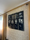 Vintage Oriental Mother Of Pearl Black Lacquer Asian Wall Art 4 Plaque Panels 