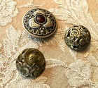 2 Antique Art Nouveau Open Work Flower Lily Pads Brass Buttons 1 Jeweled Gay 90s