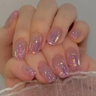 48pcs-medium Coffin Press On Nails Nude Pink Glitter Star Shiny Fake Nails