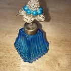Vintage Blue Glass Perfume Bottle With Floral Design