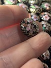 One Vintage Chinese Enamel Cloisonne Black Bead Leaves Flowers Round Coin 16mm