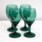 Set Of 4 Vintage Libbey Juniper Green Wine Glasses Water Goblets