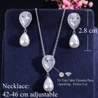 Silver Plated Pearl Pendant Necklace And Earrings Zirconia Jewelry Set For Women