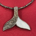 Sterling Silver Poa Pearl Inlay Whale Tail Necklace   Earrings Set 