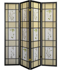 Shoji Room Divider 3 Or 4 Panel Floral Botanical Privacy Screen Folding Black