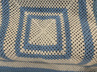 Afghan Throw Granny Square Blanket Vintage Handmade Crochet Blue 95x85 Inches