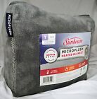 Sunbeam Twin Heated Blanket -grey- Microplush  12 Heat Settings  12hr Shut-off