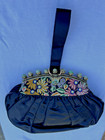 Maud Hundley Embroided Purse G  Cola Venice Frame Jade Green Glass Cabochons