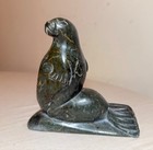 Antique Carved Green Stone Soapstone Canadian Seal  Eskimo Sculpture Inuit