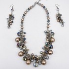 Statement Necklace And Earring Set Multicolor Faux Pearls Faceted Glass Beads