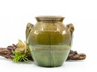 Vintage North Carolina Pottery Attr  7  Green Lead Glaze Double Lug Handle Urn