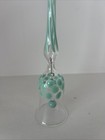 Hand-blown Glass Bell Clear W light Turquoise Lines And Dots 10    Tall