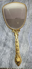 Vintage Ornate Gold Tone 4 Pc Vanity Mirror Nylon Brush Comb Tray Dresser Set
