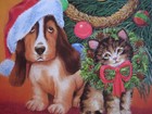 Unused Vintage Greeting Card Red Farm Studio Christmas Santa Dog  Cat W  Wreath