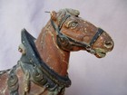 Antique Paper Mache Horse Pull Toy On Wooden Platform With Wood Wheels Tlc
