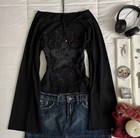 Y2k Gothic Star Long Sleeve Top Off Shoulder Grunge Tee