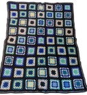 Granny Square Afghan 60x48 Dark Blue Colorful Vtg Hand Crocheted Throw Blanket