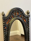 1970s Oval Wall Mirror Ornate Resin Frame Black Gold Orange Skinny Molding  read
