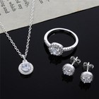 Fashion Women Lady Wedding 925 Silver Crystal Necklace Earring Ring Jewelry Set