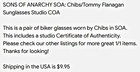 Sons Of Anarchy Soa  Chibs tommy Flanagan Sunglasses Studio Coa