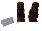 Feng Shui Red Wood Imitation Fu Dog Home Protection Lions Guardians Pair Statue