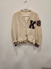 1964 Knit Cheerleader Cardigan Sweater Ivory Brown K Patch Vintage Original