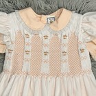 Jeune-ette Vintage Girls Smocked Peach white 2-layer Floral   Lace Dress Size 6y