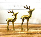 Vintage Pair Of Brass Deer Figures Woodland Decor 8  And 6 5  Tall