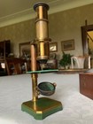 Small Compact Portable Antique Monocular Brass Microscope  Cased