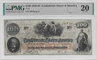 1862  100 Confederate Note T-41 Pmg 20 Vf Charleston Interest Paid Stamps Csa