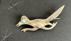 Vintage Navajo  Sterling Turquoise Roadrunner Pin