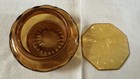 Vintage Art Deco Mcm Amber Color Glass Vanity Powder Jar With Celluloid Lid