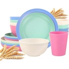 32 16pcs Wheat Straw Dinnerware Sets  Plates And Bowls Sets For 8