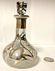 Antique Art Nouveau Style Silver Overlay Clear Glass Perfume Bottle  5  Tall