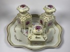 Vintage Hand Painted Porcelain Dresser Vanity Set Tray Jars Floral Roses