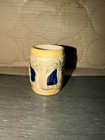 German Ceramic Beer Stein Mug  Blue Raised Relief Scene   Floral Design