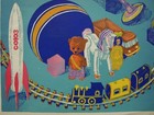 Ukrainian Soviet Ussr Linocut Children s Toys Space Rocket Railway Teddy Bear