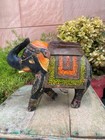  Antique Old Rare Wooden Hand Carved Painted Elephant Figurine 