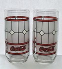 Vintage Pizza Hut Coca-cola Frosted Tiffany Style Stained 16oz Glass Pair Of 2