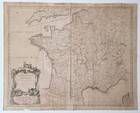 18thc France Map C1750     Le Royaume De France     Hand Colored Large