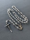 Vintage Chapel Sterling Rosary 30    Clear Faceted Glass Beads Catholic Crucifix