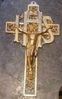 Vintage Crucifix Ihs Cross Jesus Ornate Filigree Brass Wall Hanging Heavy