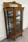 Antique Victorian Edwardian Quarter Sawn Tiger Oak Curved China Cabinet Curio