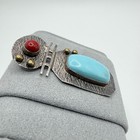 Native American Coral   Turquoise Vintage Navajo Sterling Silver  925 Pendant