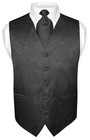 Men s Dress Vest Necktie For Suit Tux Black Color Paisley Design Tie Hanky Set