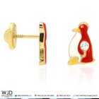 14k Solid Yellow Gold Red Enamel   Zircon Penguin Screwback Stud Kids Earrings