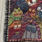 Laurel Burch Fanciful Felines Cats Tapestry Fringe Throw Blanket Vintage 80s 90s