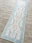 Cream Blue Oushak Runner Rug  Modern Runners  Vintage  Turkish  Eclectic  
